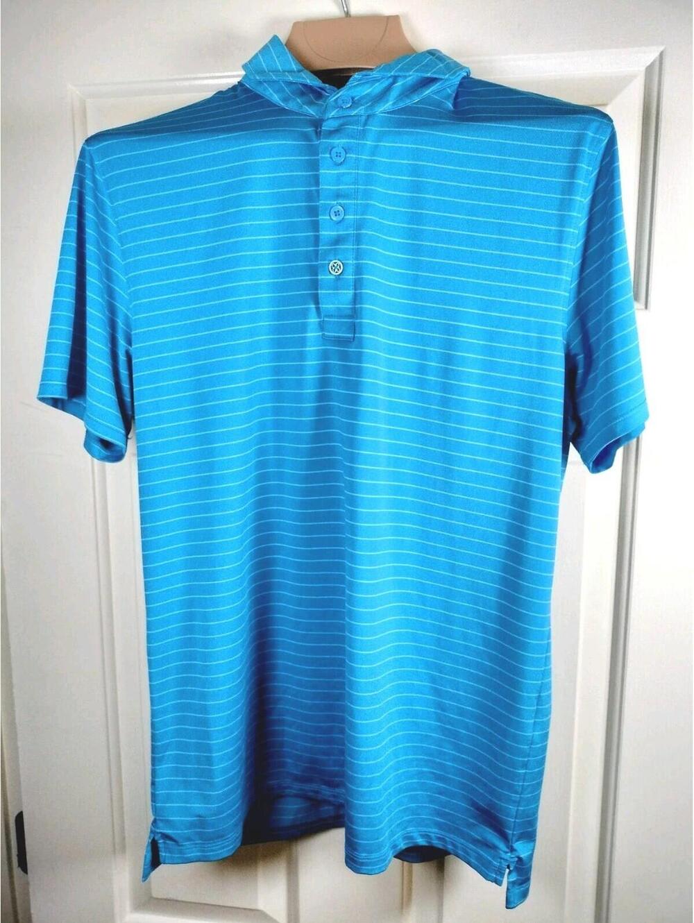 G/FORE Men's Blue Striped Tech Jersey Golf Polo Shirt - Size Medium - Luxury - Picture 2 of 9